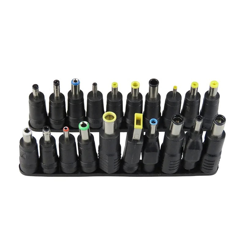 Close-up of 20 included adapter connectors for various devices