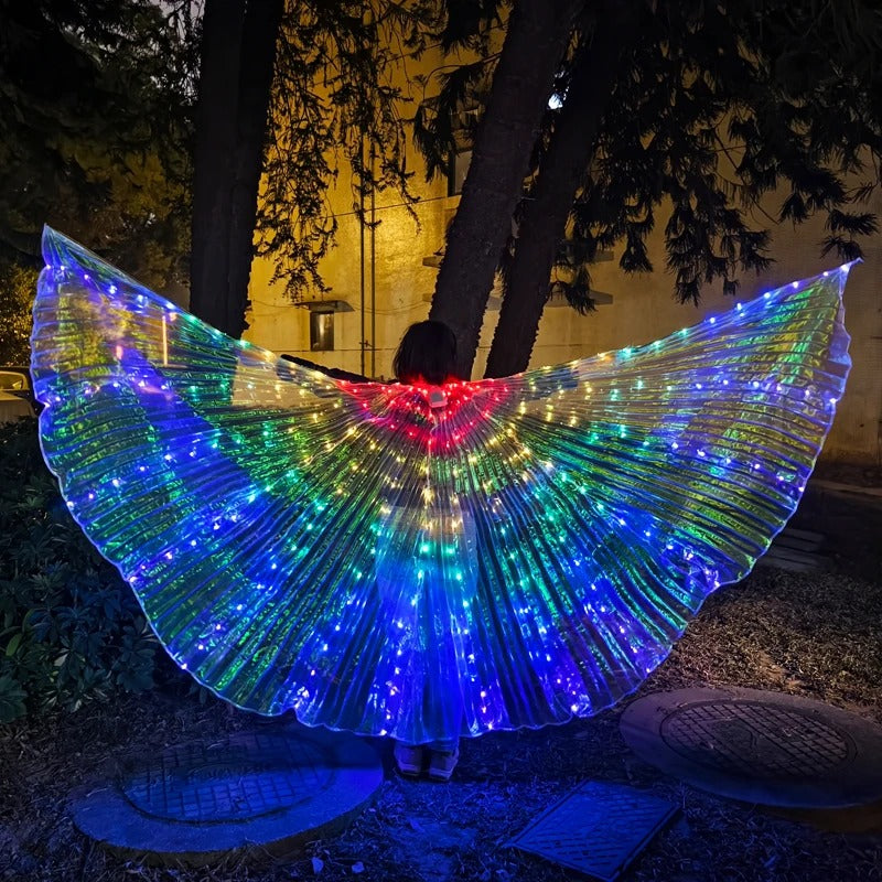 Performer wearing illuminated butterfly dance wings