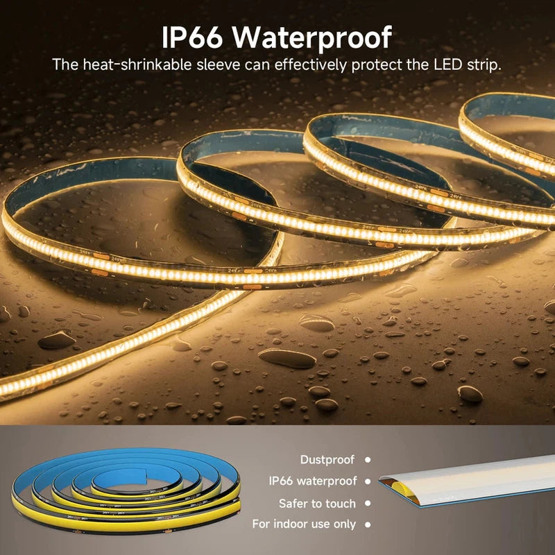24V COB LED strip with DC connector installed