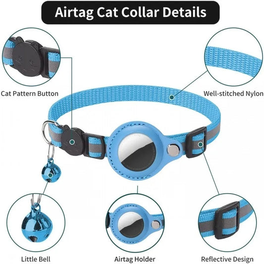 Reflective Pet Collar with Apple AirTag Holder & Bell