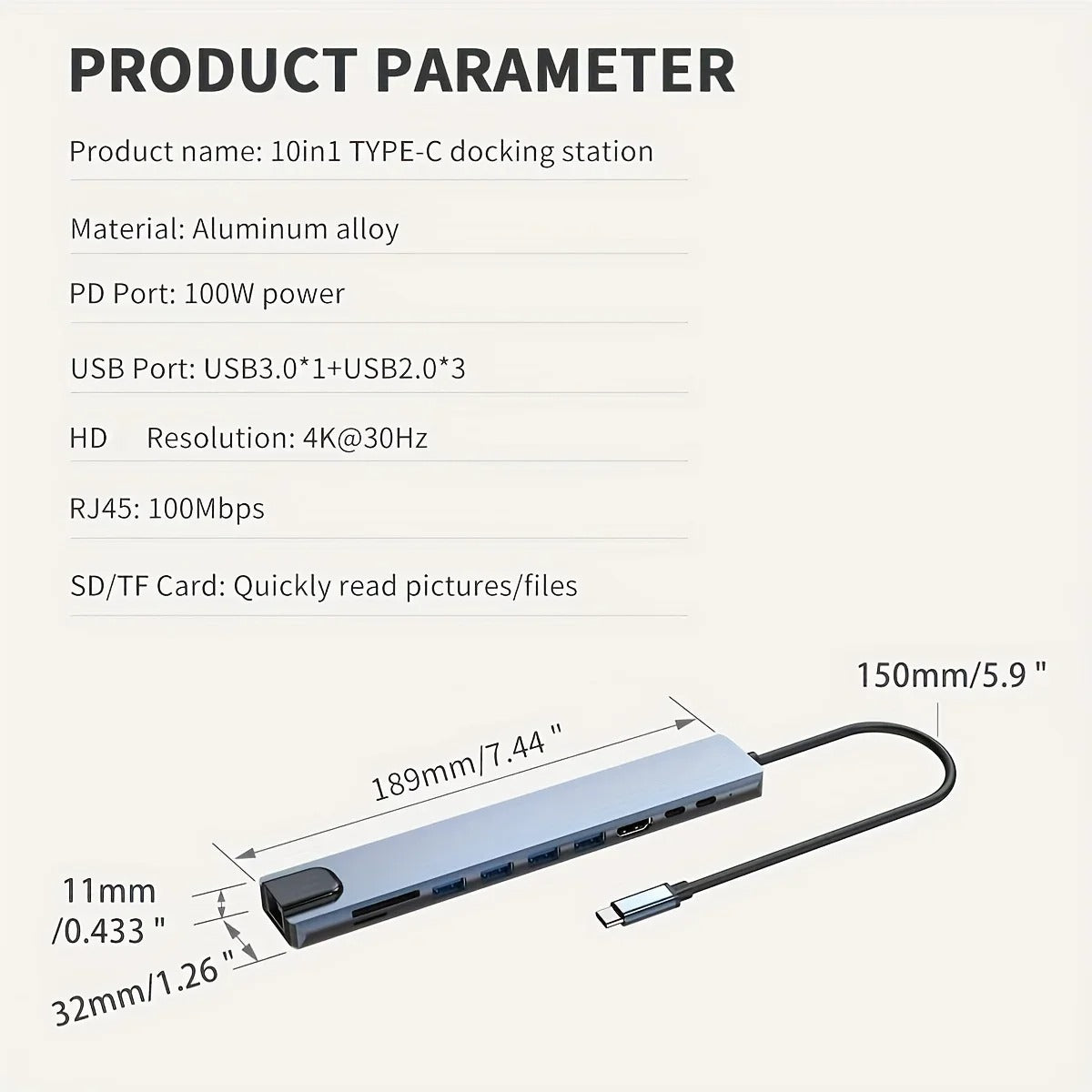 USB-C to HDTV 10-in-1 Multifunction Adapter multi-port Docking Station