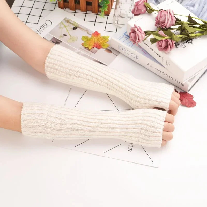 Knitted arm warmers showing stretch and comfort fit