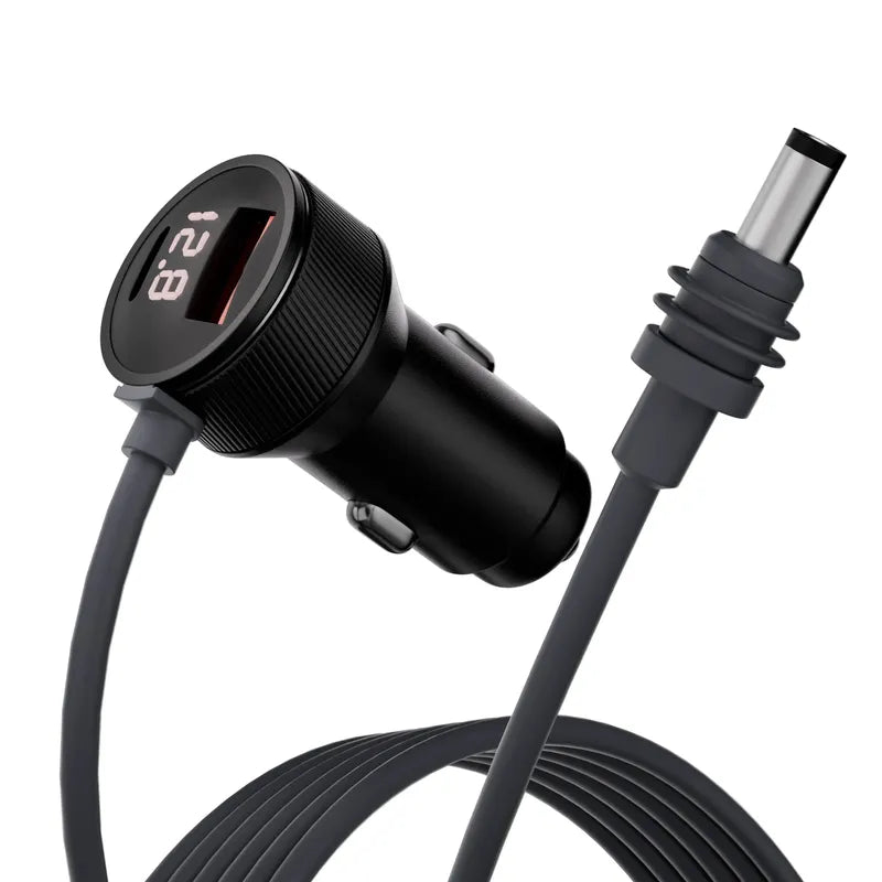 Starlink Mini car charger with 3m cable and dual USB ports showing voltmeter display