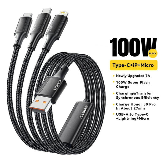 Essager 1.2metre 100W 3-in-1 Fast Charging Cable