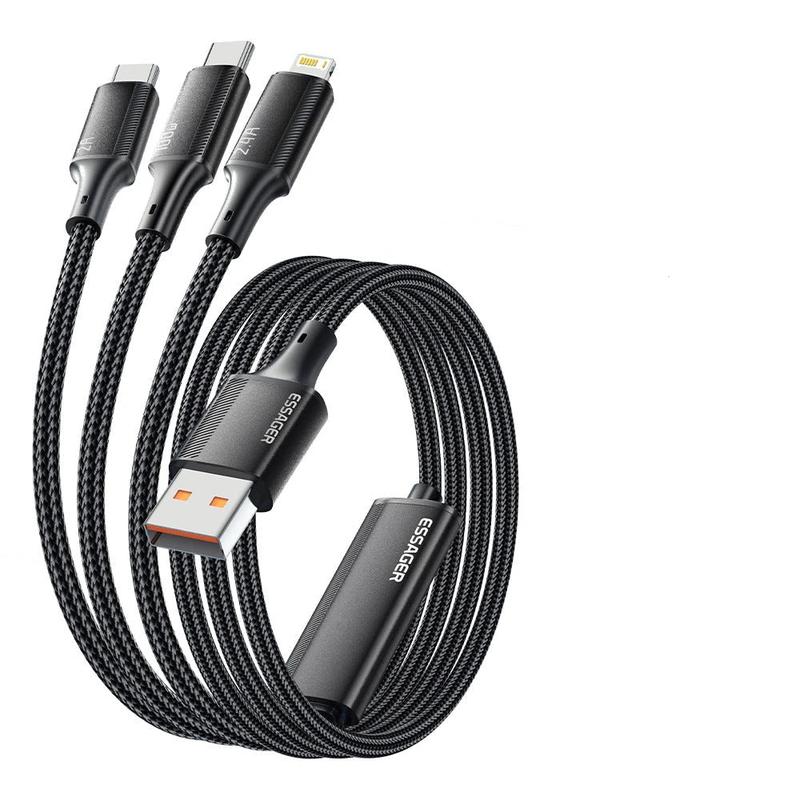 Essager 100W 3-in-1 fast charging cable with Type-C, Lightning and Micro-USB connectors