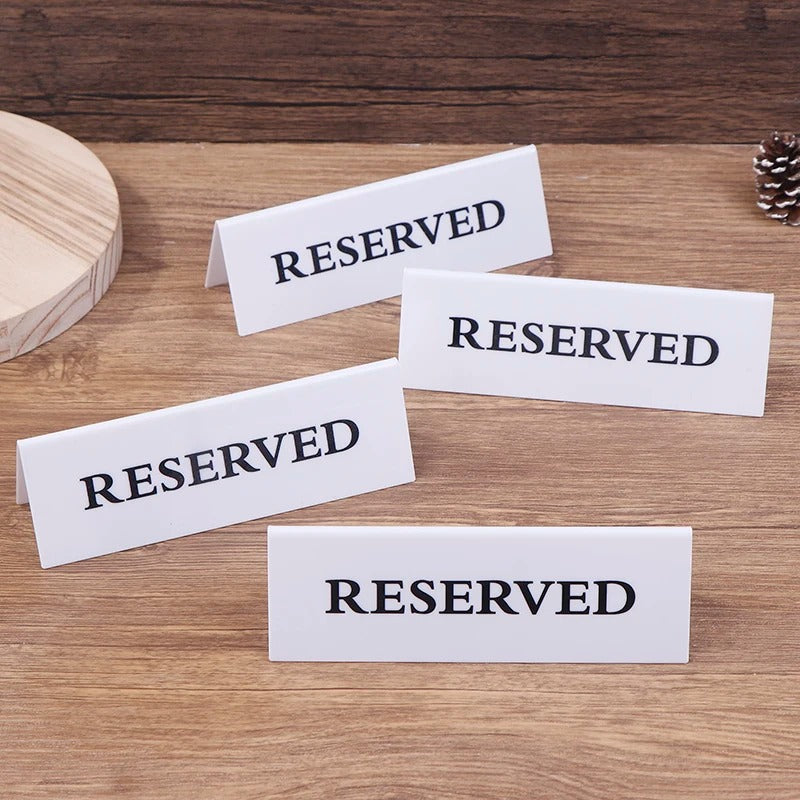 Reserved table sign acrylic black and white options