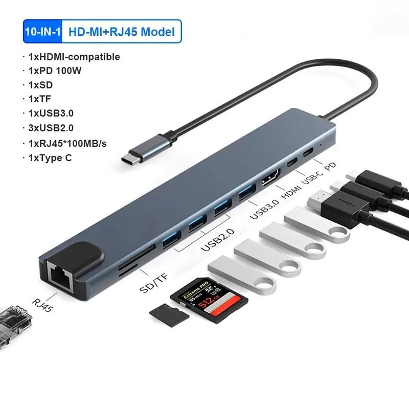 USB-C to HDTV 10-in-1 Multifunction Adapter multi-port Docking Station