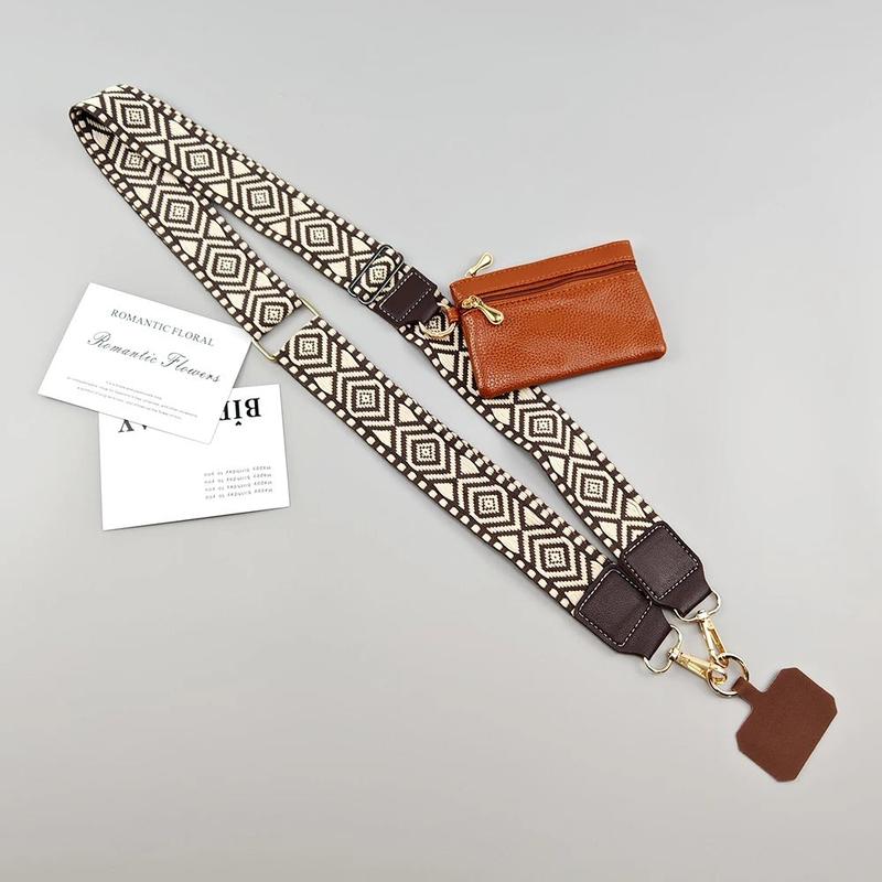 Mobile Phone Lanyard w/Wallet, Adjustable Crossbody, Jacquard Design