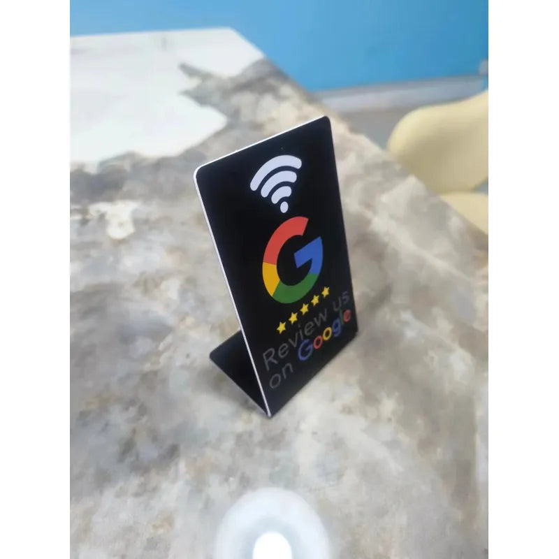 Google Review NFC stand in business setting