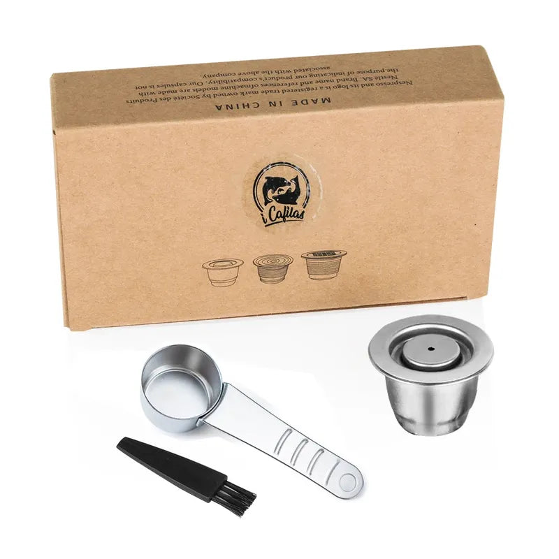 icafilas Reusable Coffee Capsule Set - Stainless Steel Pod - For Nespresso Cafe Machine