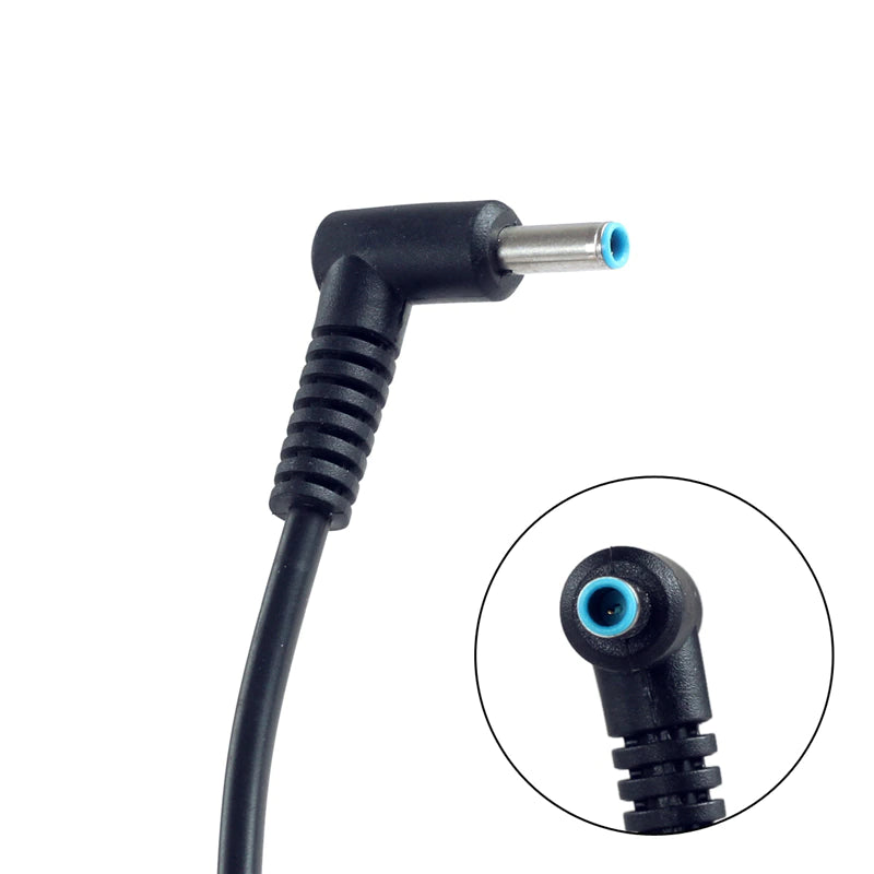 HP Dell 45W AC power adapter showing connector size and cable