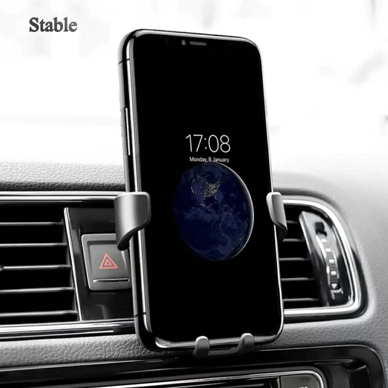 Car phone mount showing air vent clip attachment