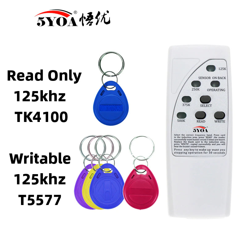RFID duplicator showing three button controls
