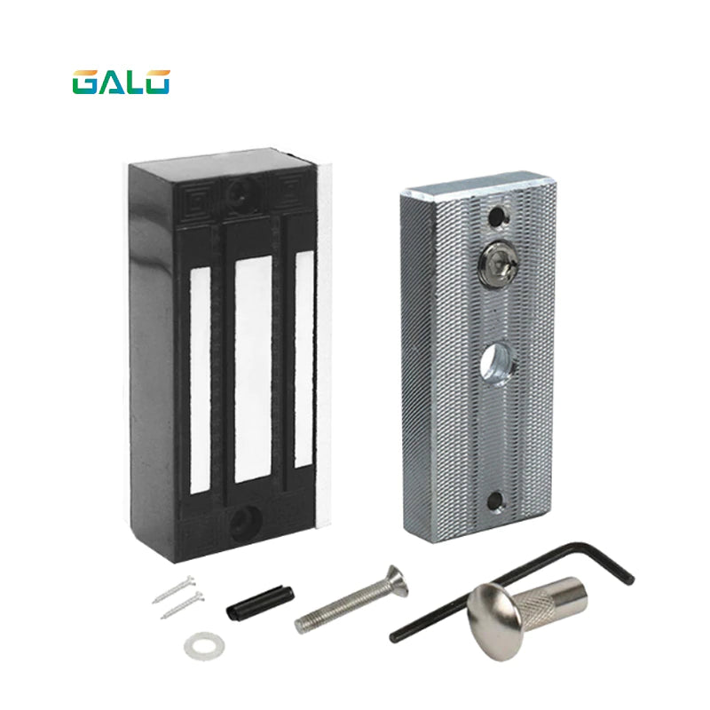 Electric cabinet lock showing dimensions and mounting panel