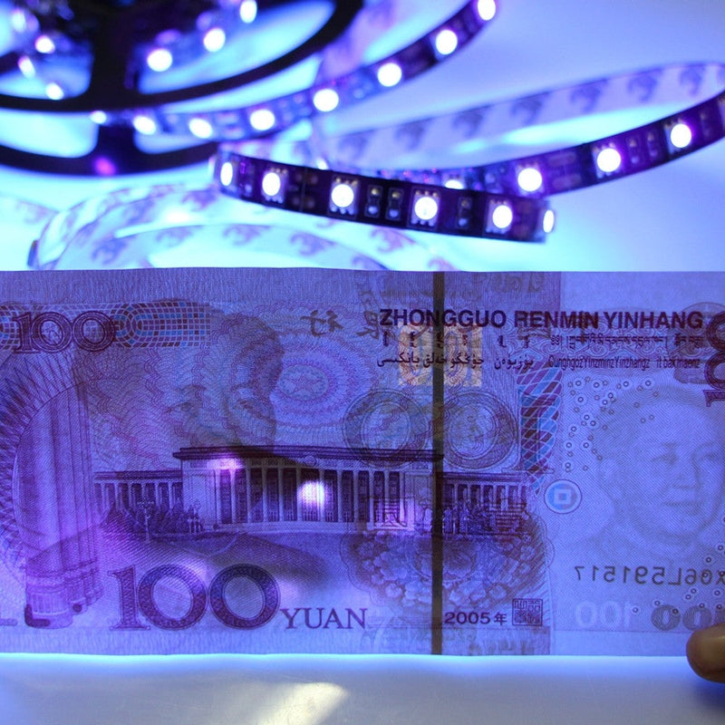 5050 SMD UV LED strip showing ultraviolet light output