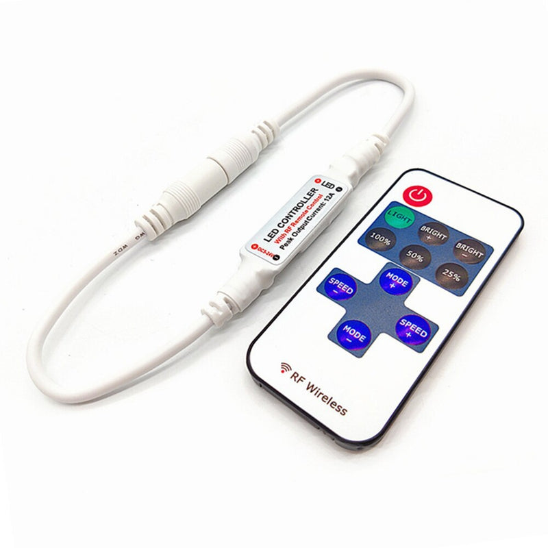 RF wireless LED dimmer controller with 11-key remote for single-colour strip lights