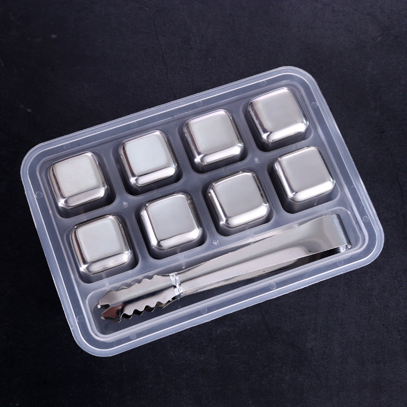 Stainless steel chilling stones 8 pack with tongs and storage tray