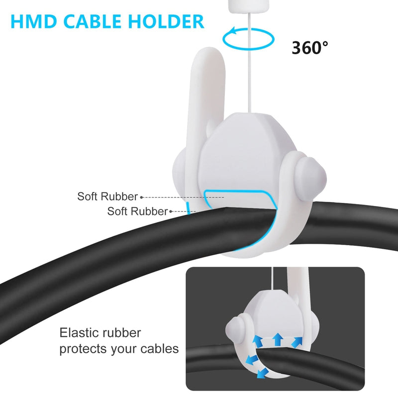 VR headset cable pulley installation showing ceiling mount setup