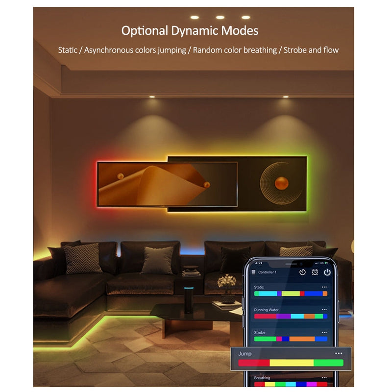 LED controller showing Magic Home Pro app interface and control options