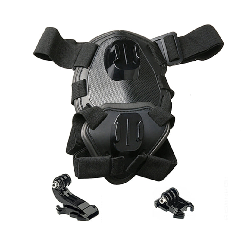 Adjustable pet harness with GoPro camera mount on dog chest