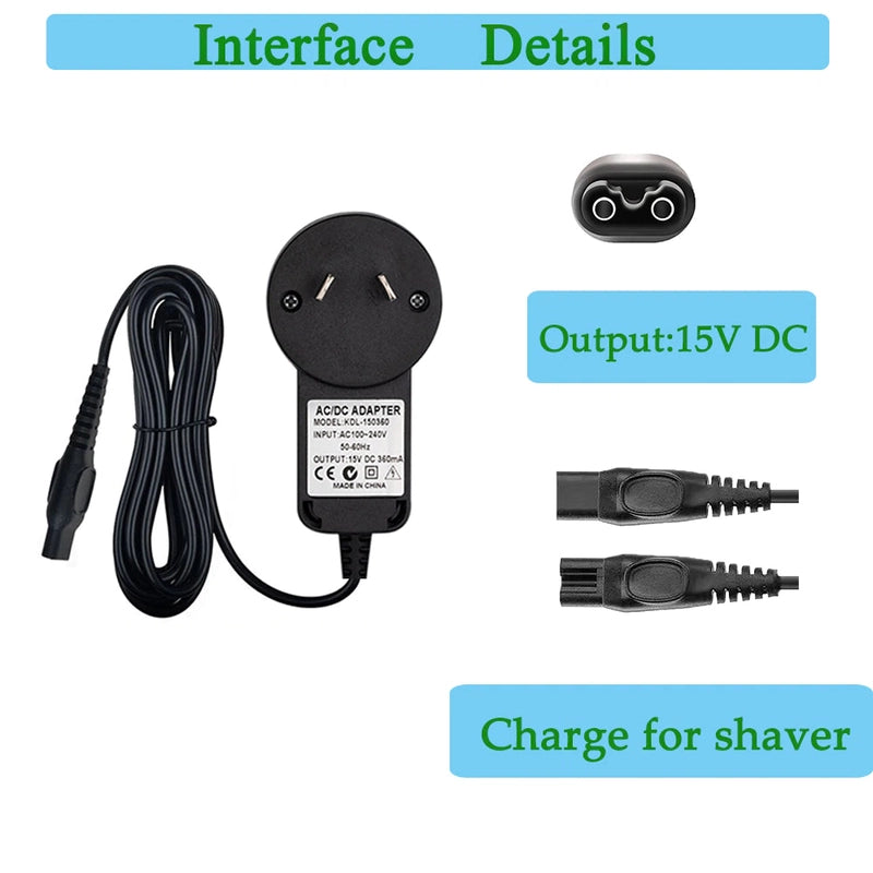 Philips shaver charger 15V showing cable and connector