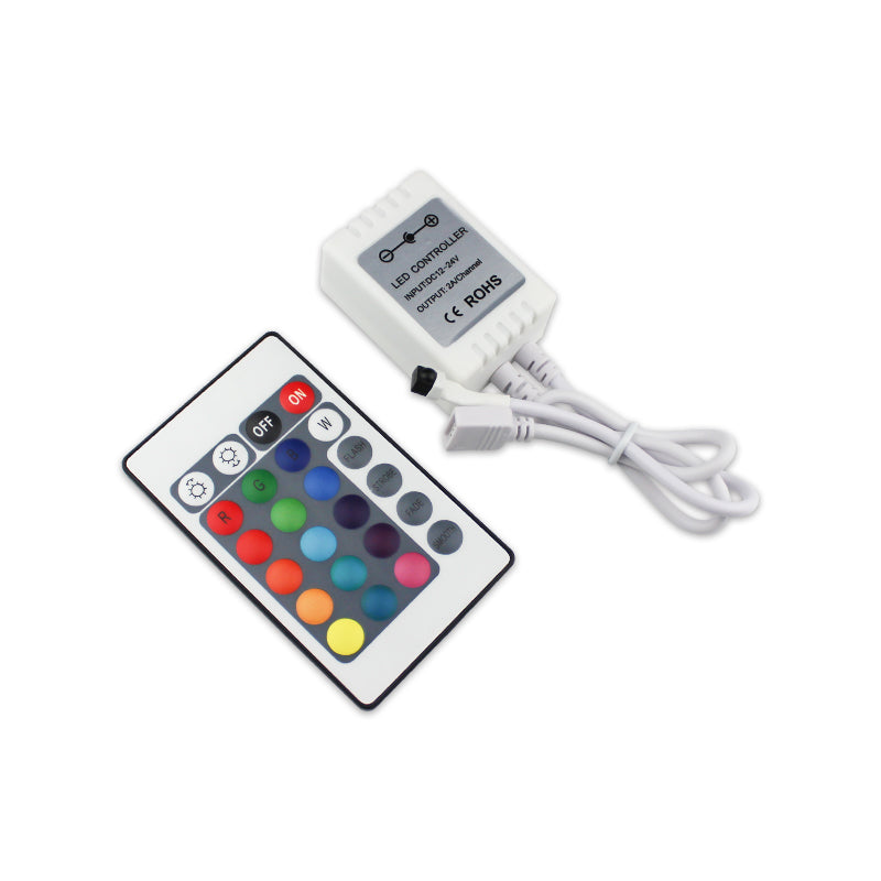 24-key IR remote controller for RGB LED strip lights with inline controller unit