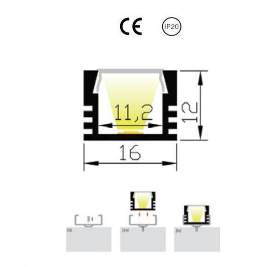 LED Aluminium Extrusion 12mm Deep Profile for LED strip-LED-Sparts NZ