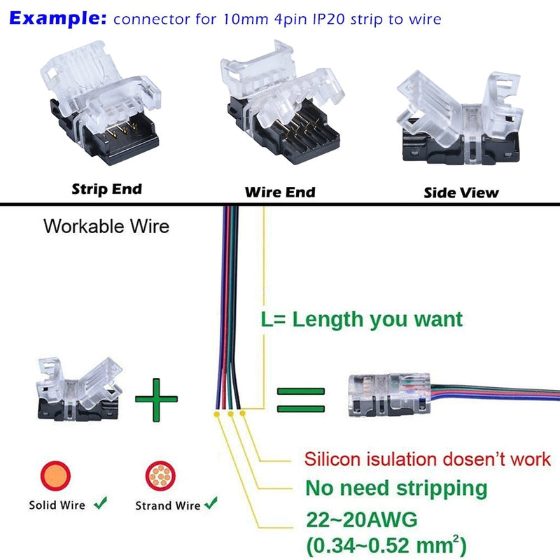 LED strip quick connector side profile