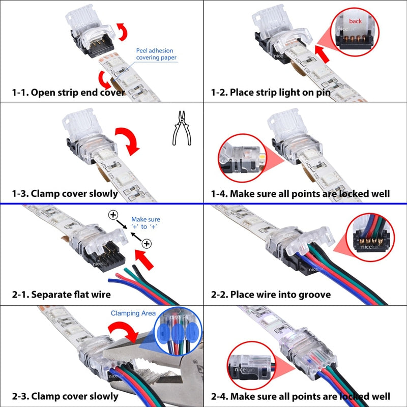 LED strip quick connector black and clear options