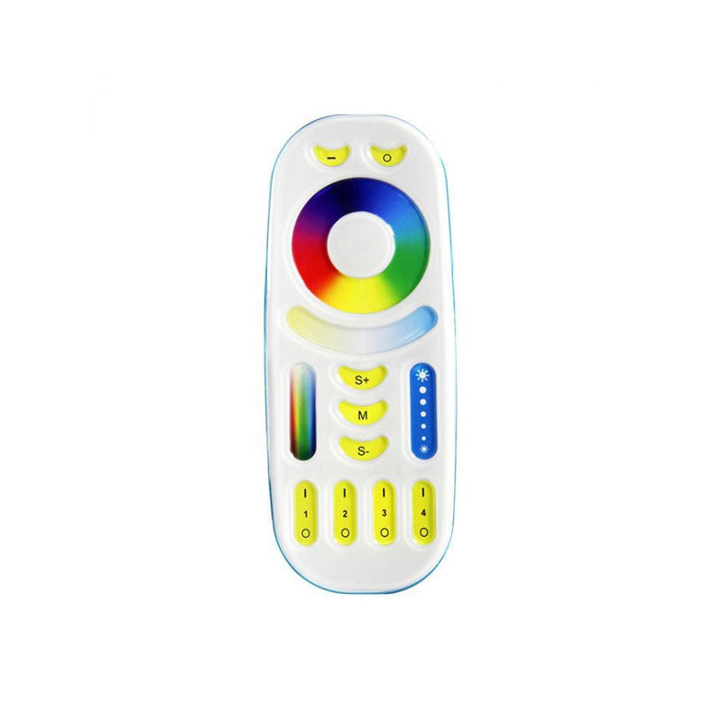 MiLight FUT092 remote control showing zone buttons and colour controls