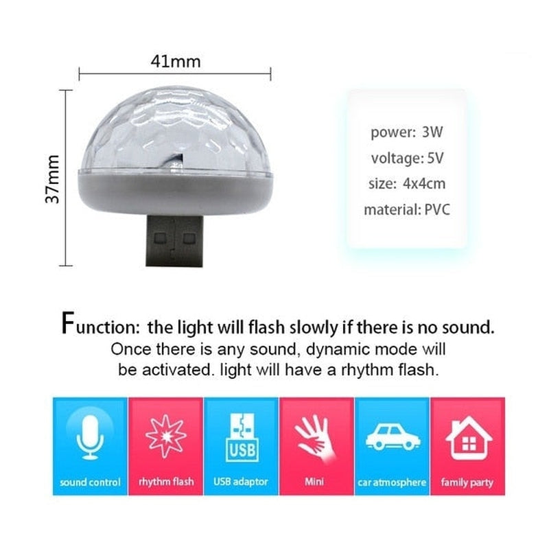 Multicolour USB disco light showing LED effects