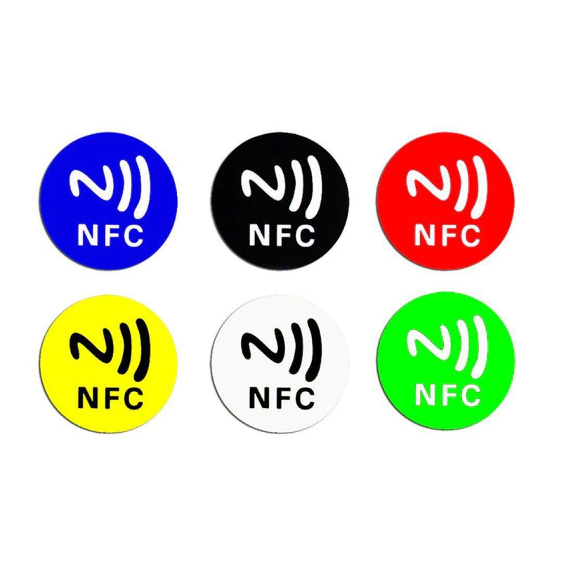 Ntag213 NFC programmable blank sticker tags in assorted colours