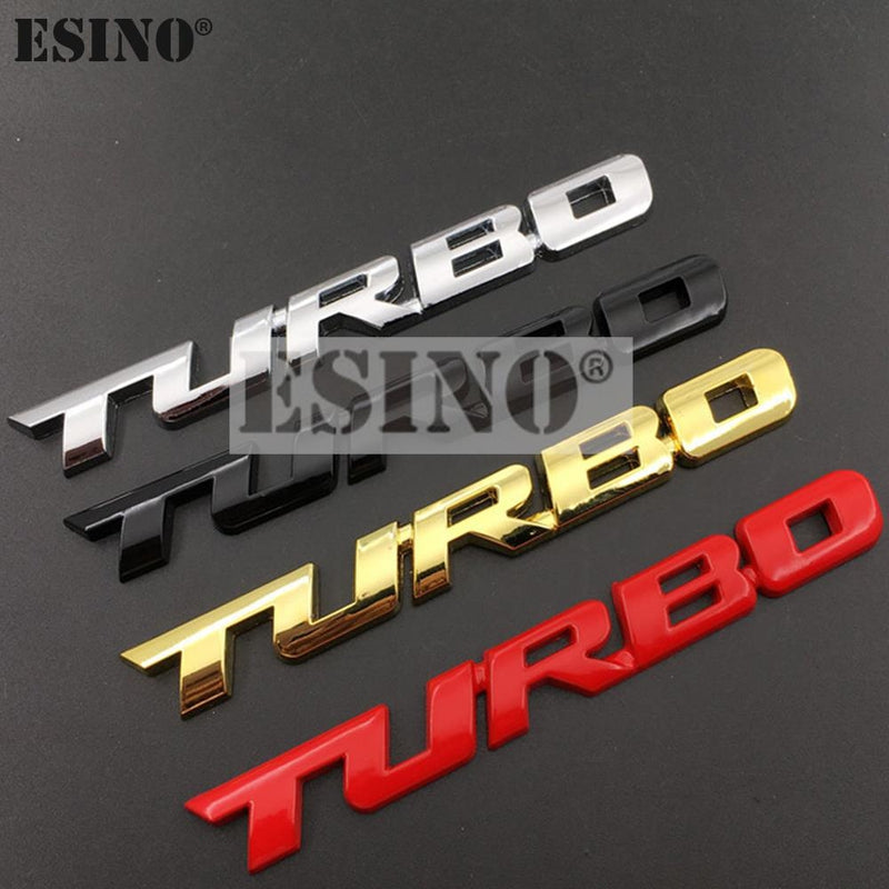 Chrome Turbo car emblem close-up