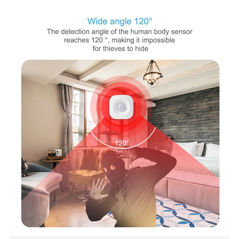 Wireless motion sensor with Tuya Smart Life app interface