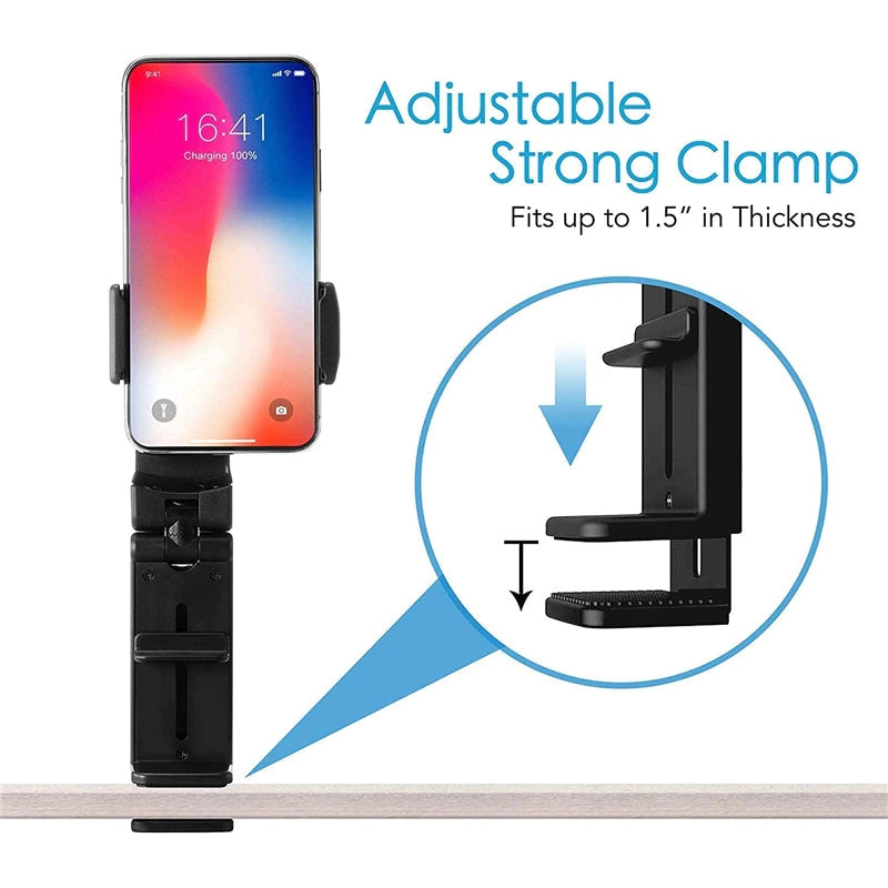 Universal phone mount clip holding smartphone