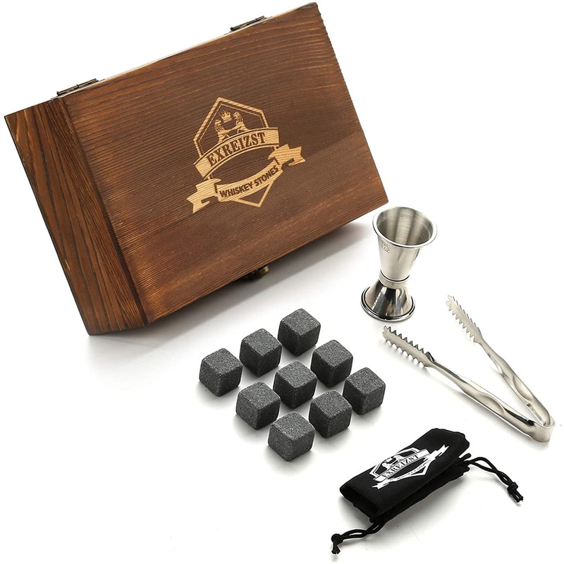 Granite whiskey stones gift set showing complete contents and accessories