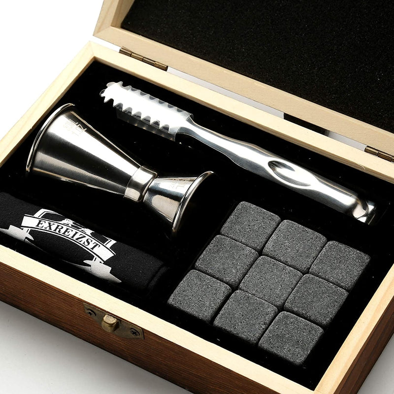 Natural granite whiskey chilling stones with tongs and storage pouch