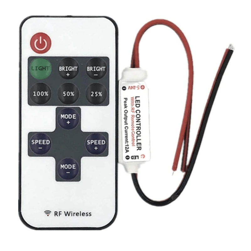 11-key RF wireless LED dimmer controller with remote for single colour LED strips