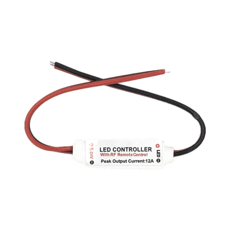 RF wireless LED strip controller showing wire connections and compact design
