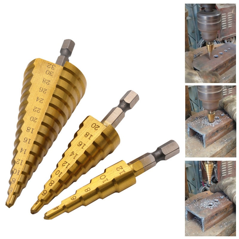 pcs HSS Titanium Coated Step Drill Bit Drilling Power Tools Metal High Speed Steel Wood Hole Cutter Cone