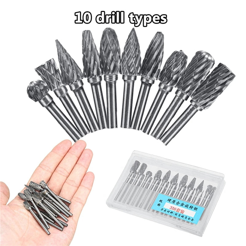 pcs Solid Carbide Rotary Burrs Drill Bit Tungsten Steel Double Cut Grinder Shank File