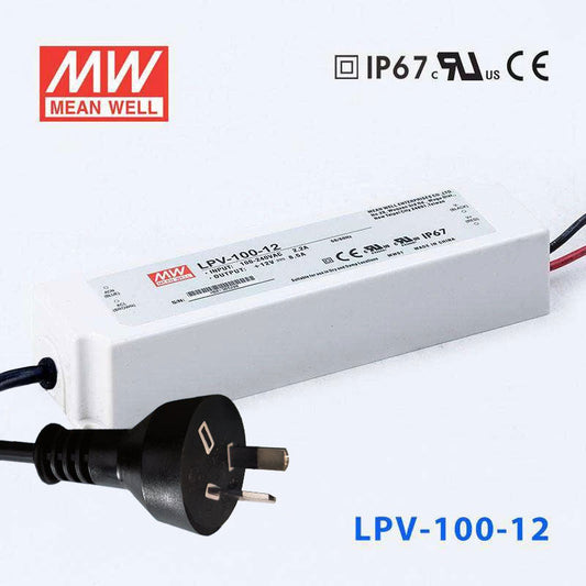 Mean Well S-LPV-100-12 100W 12V IP67 power supply with AU/NZ plug