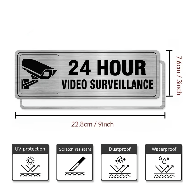 24-hour Video Surveillance Aluminum Signs - 23x8cm