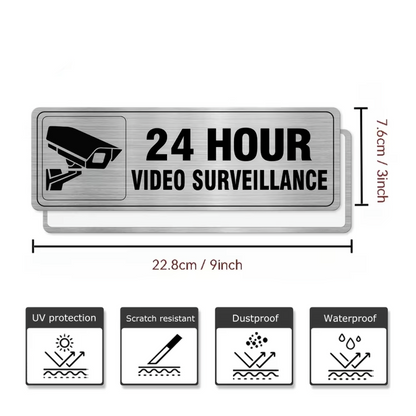 24-hour Video Surveillance Aluminum Signs - 23x8cm