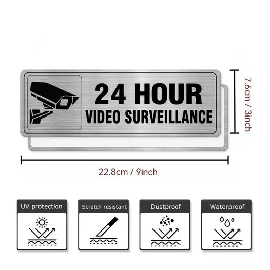 24-hour Video Surveillance Aluminum Signs - 23x8cm