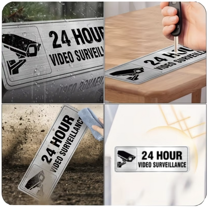 24-hour Video Surveillance Aluminum Signs - 23x8cm