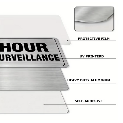 24-hour Video Surveillance Aluminum Signs - 23x8cm