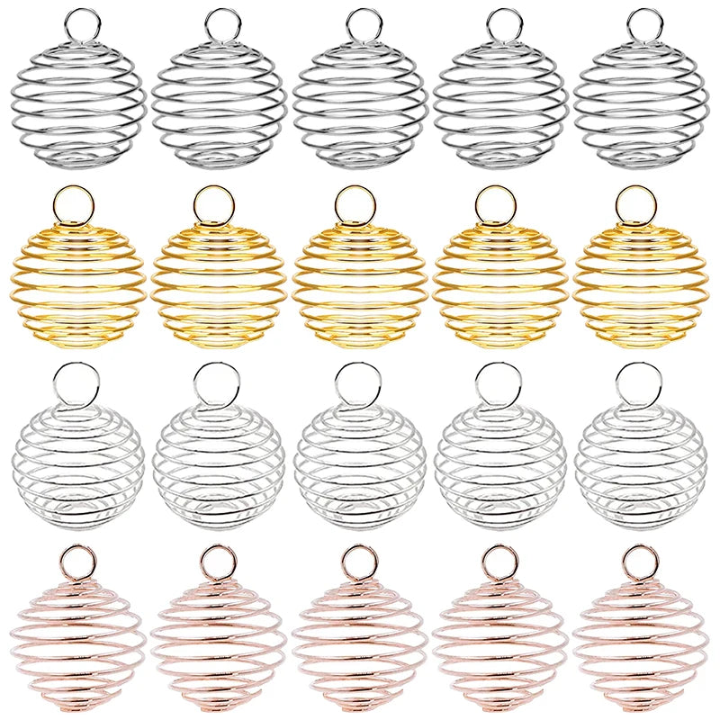 Spiral bead cage pendants in four colours