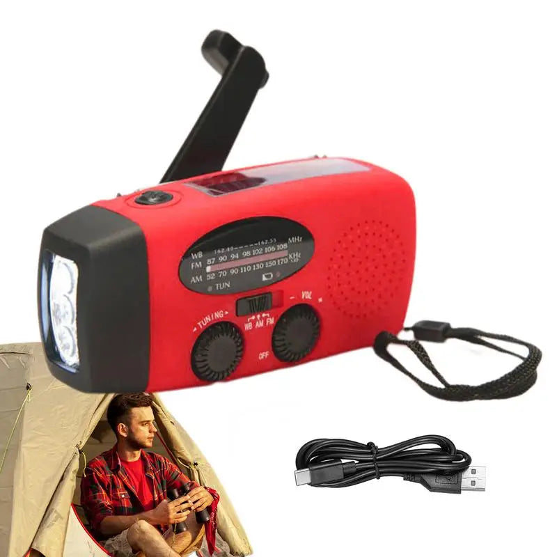Solar hand crank emergency radio red