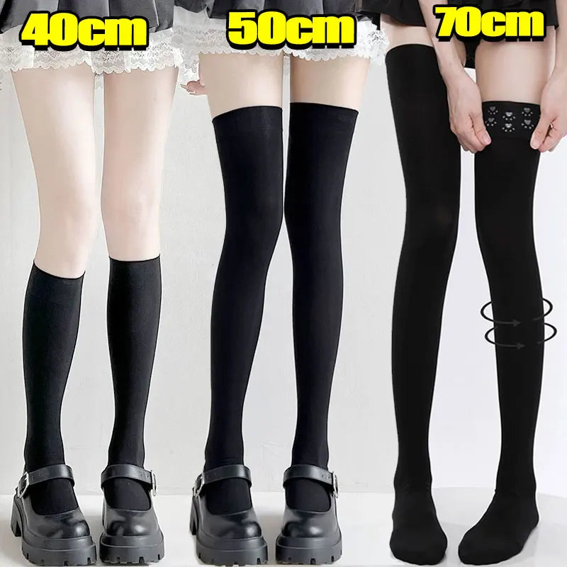 Velvet thigh high over the knee socks, black
